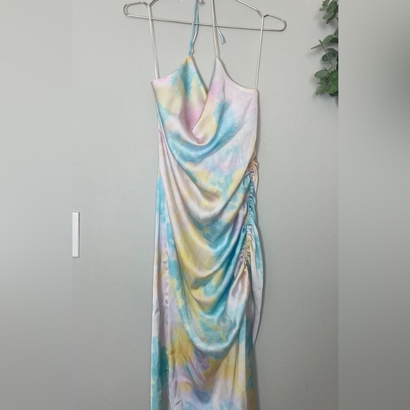 Zara | Silk Scrunch Pastel Tye Dye Slip Style Dress Sz L - Picture 2 of 11